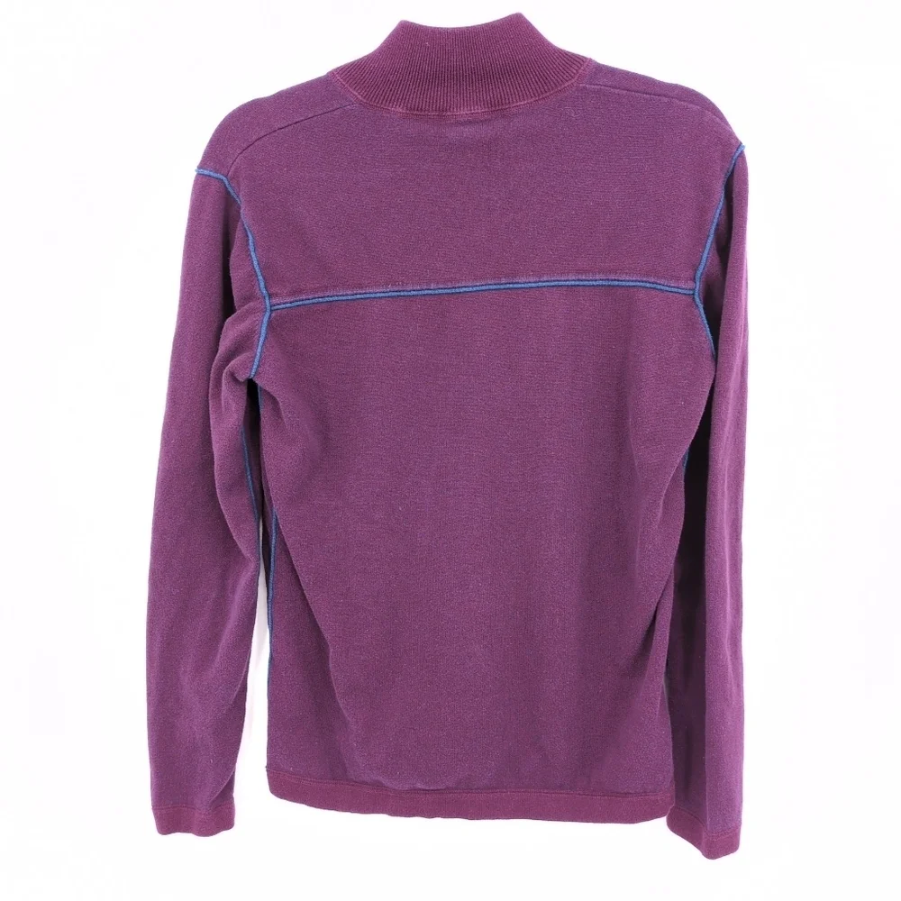Sundance Men Medium Highland Stitch Henley Mockneck Sweater Burgundy Purple Blue